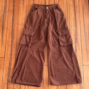 Delia*s Dolls Kill Wide Leg Corduroy Carpenter Y2K Pants Drawstring Brown Size S